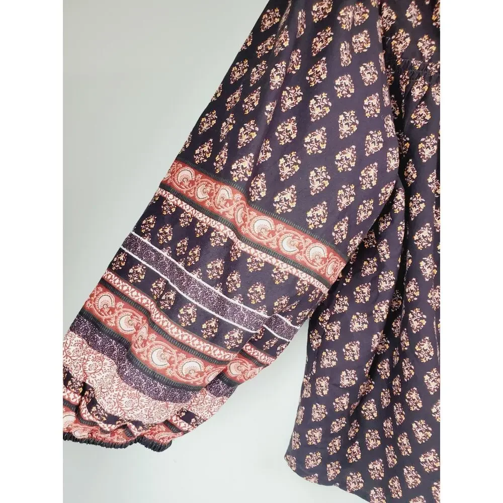 Old Navy Peasant Top Womens 2X‎ Floral Puff Balloon Sleeve Brown Cotton Bohemian